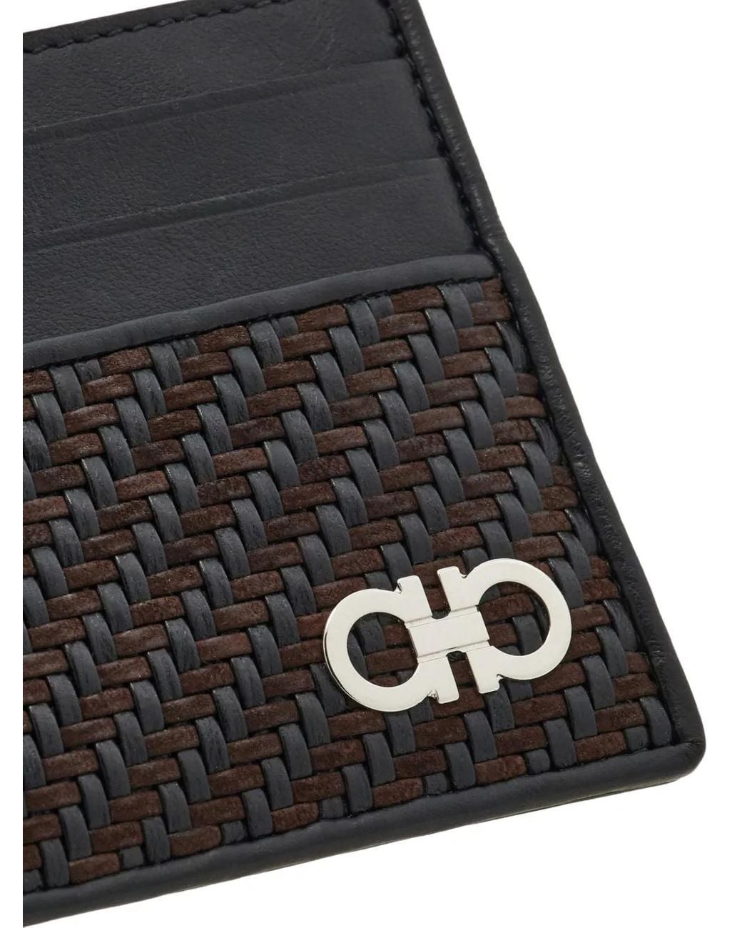 Ferragamo Black Gancini Woven Card Holder Accessories for men