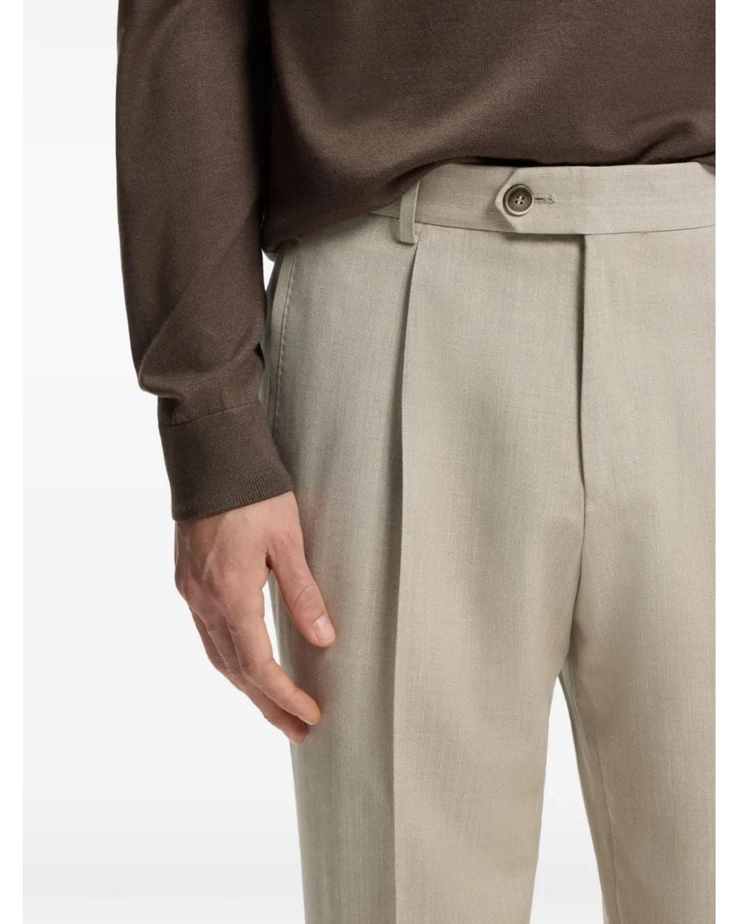 Boss White Pleated Turn-Up Tailored Trousers for men