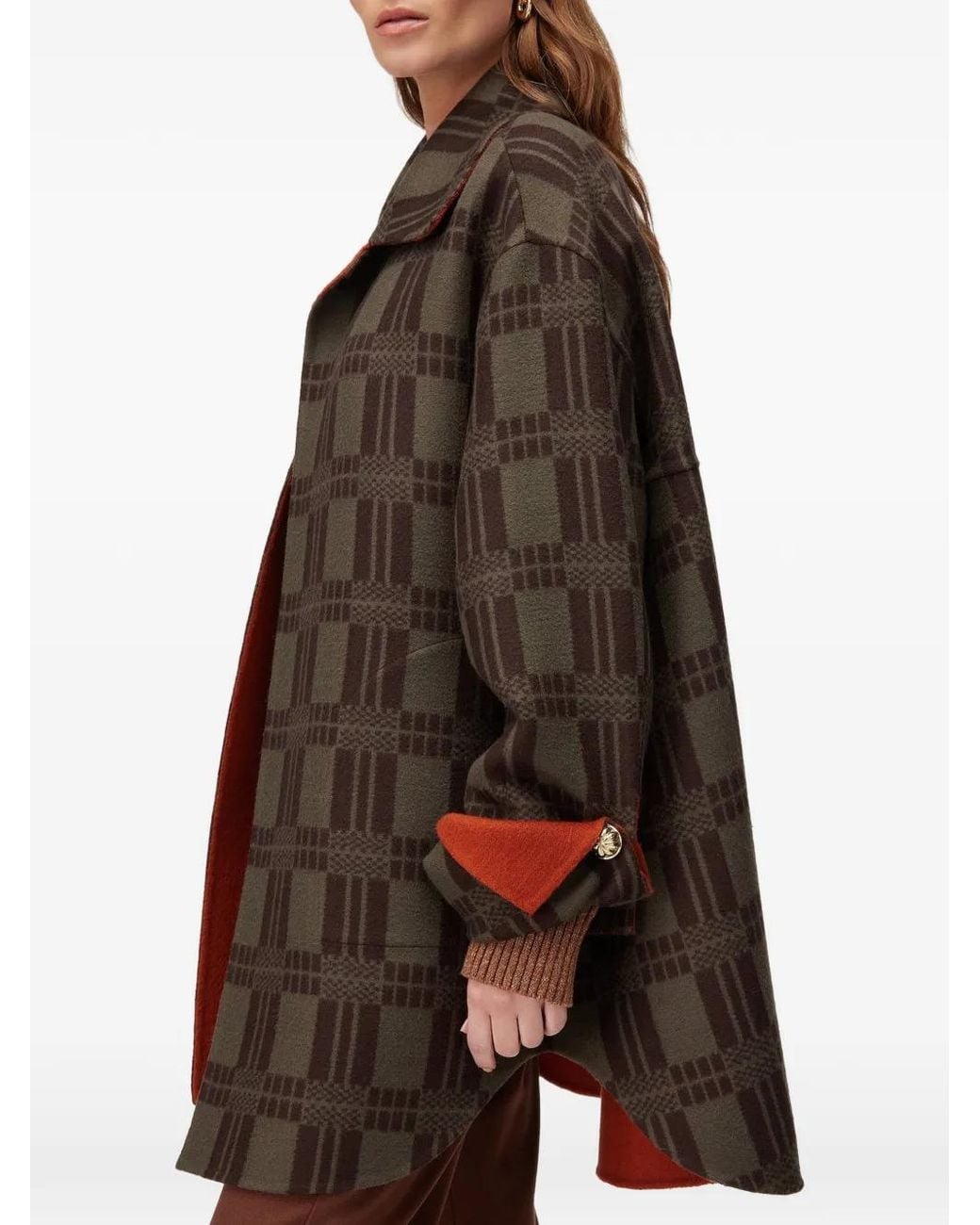 RETORI Brown Reversible Check-Jacquard Coat