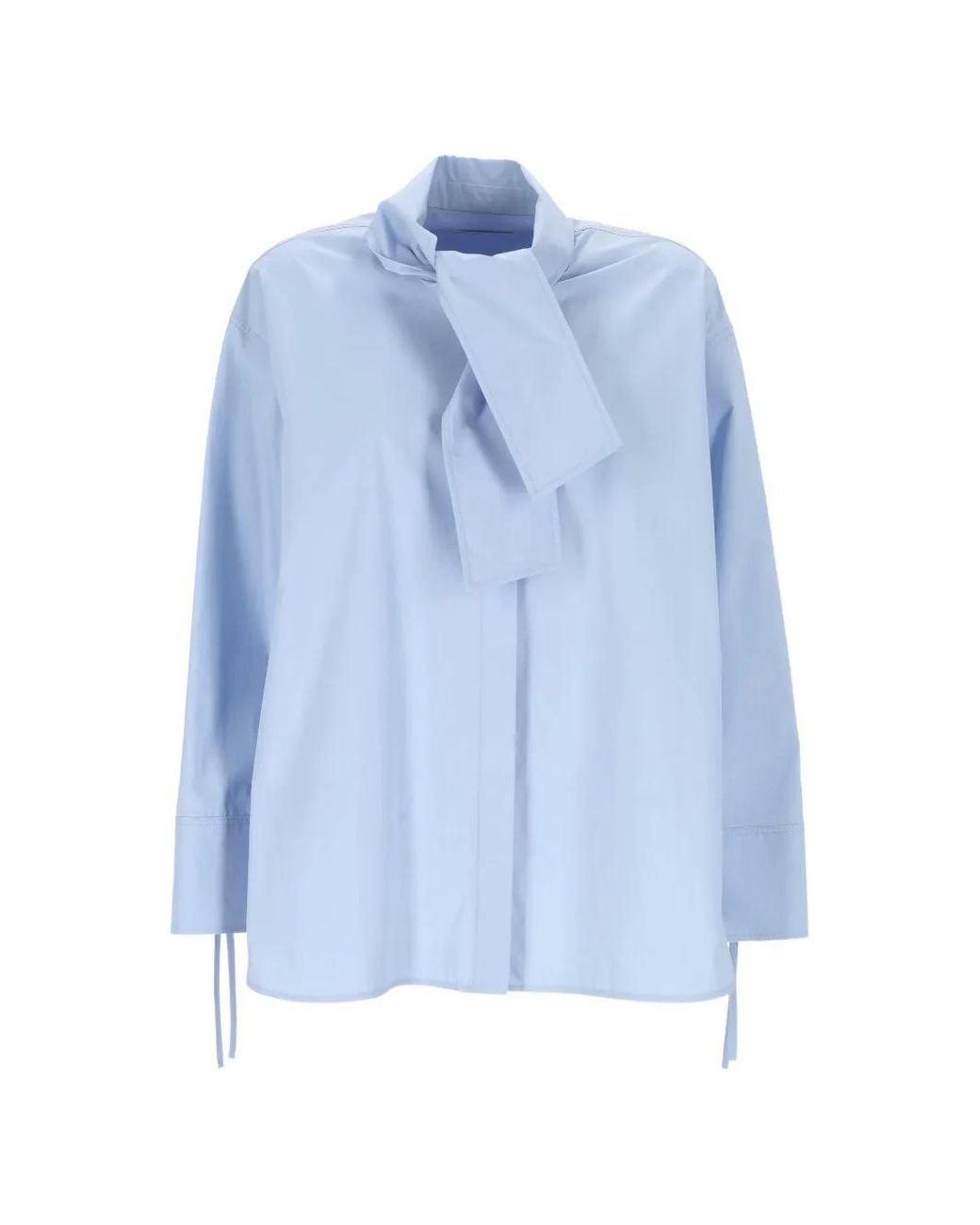 Agnona Blue Pussy-Bow Long-Sleeve Shirt