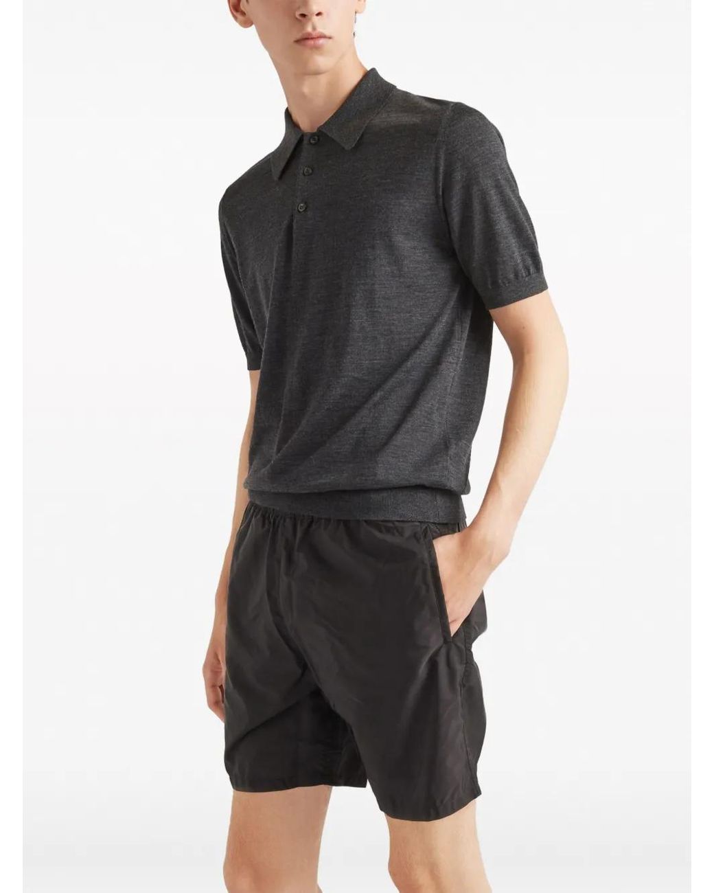 Prada Black Logo-Plaque Swim Shorts for men