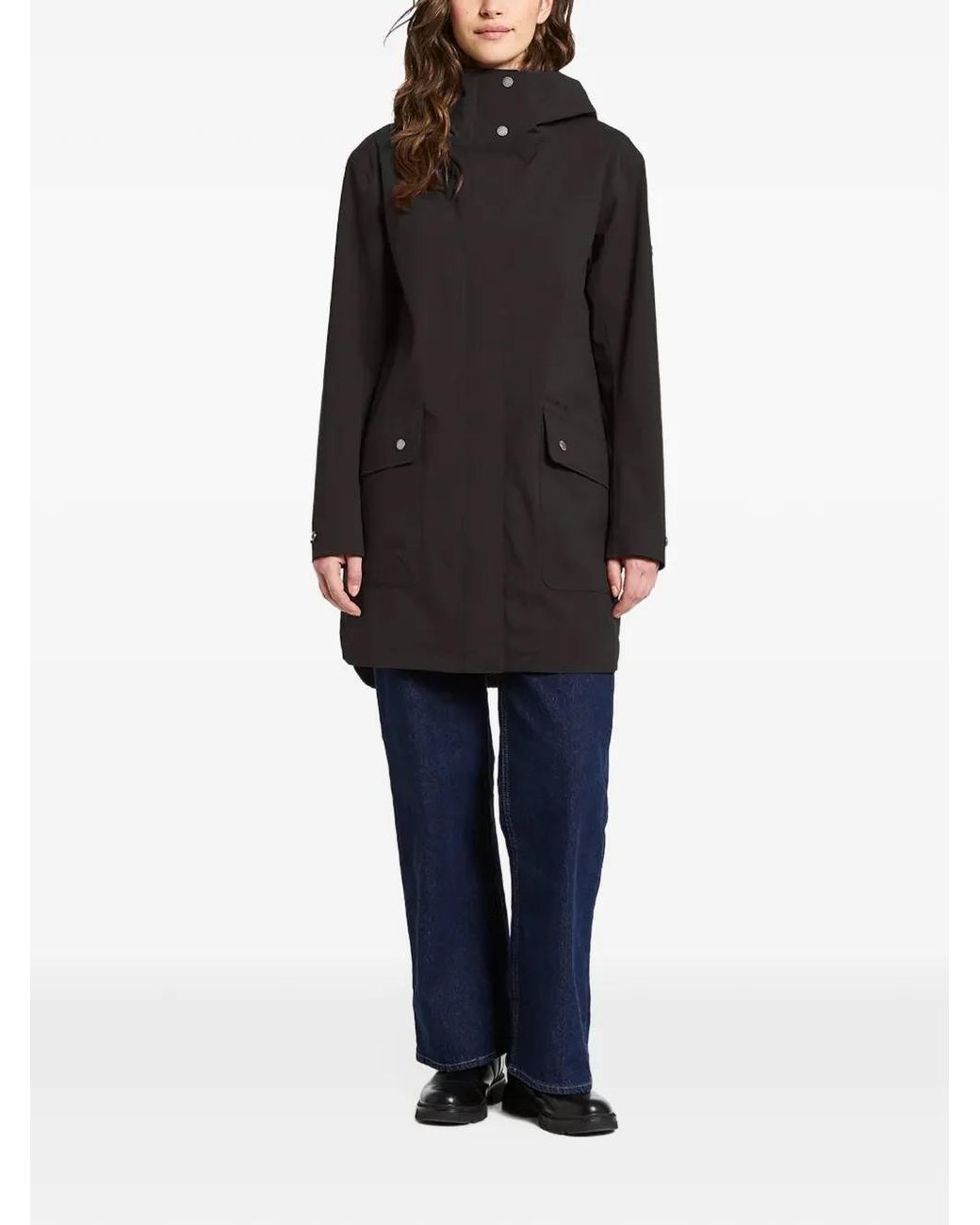 Didriksons Black Hooded Snap-Button Coat