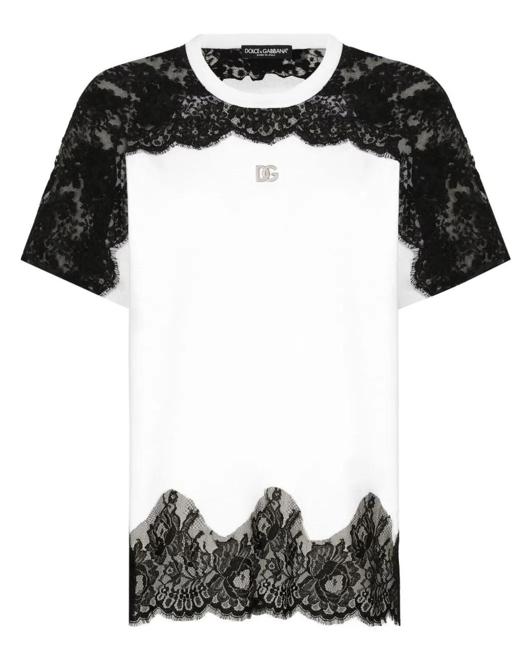 Dolce & Gabbana Dna Lace-Detail Panelled T-Shirt in Black | Lyst