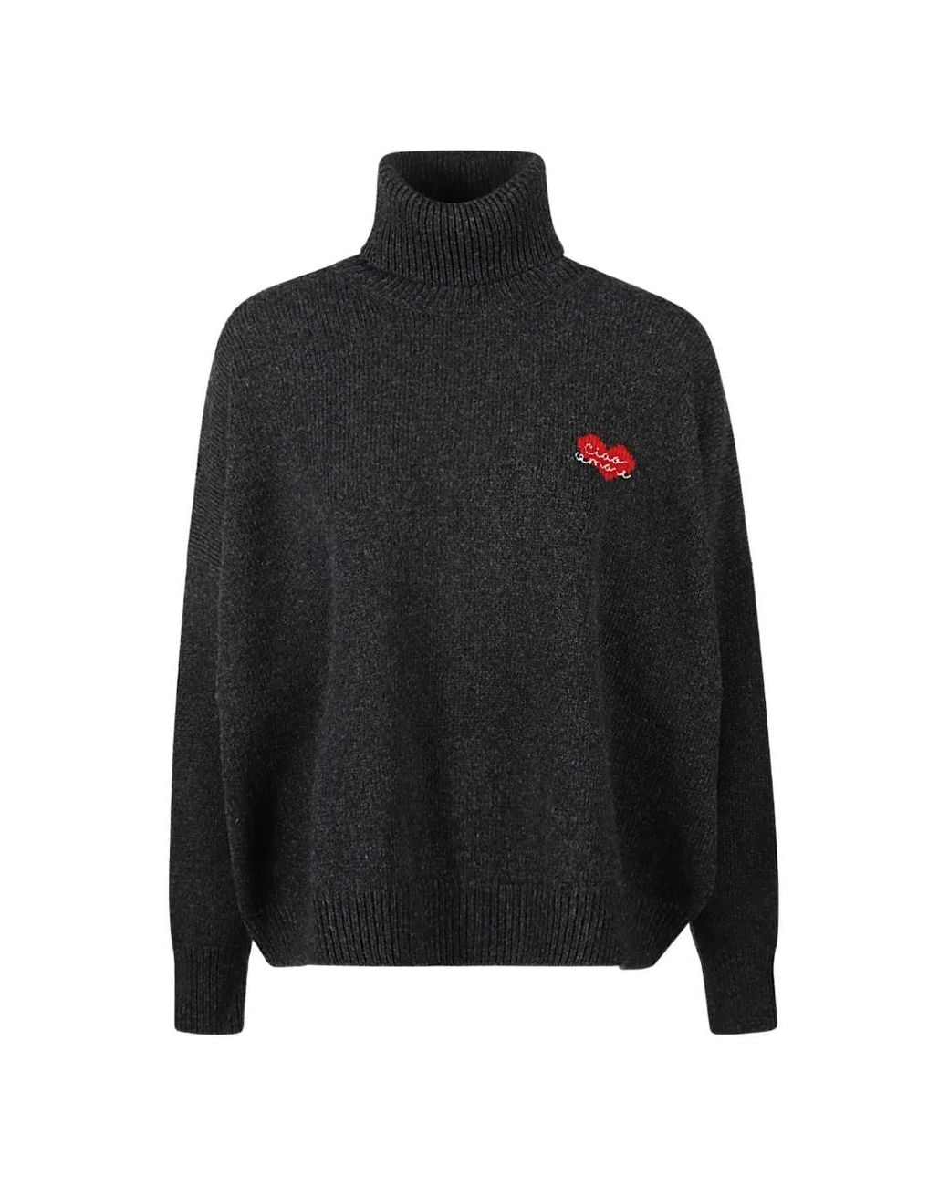 Giada Benincasa Black Heartbeat Roll-Neck Sweater