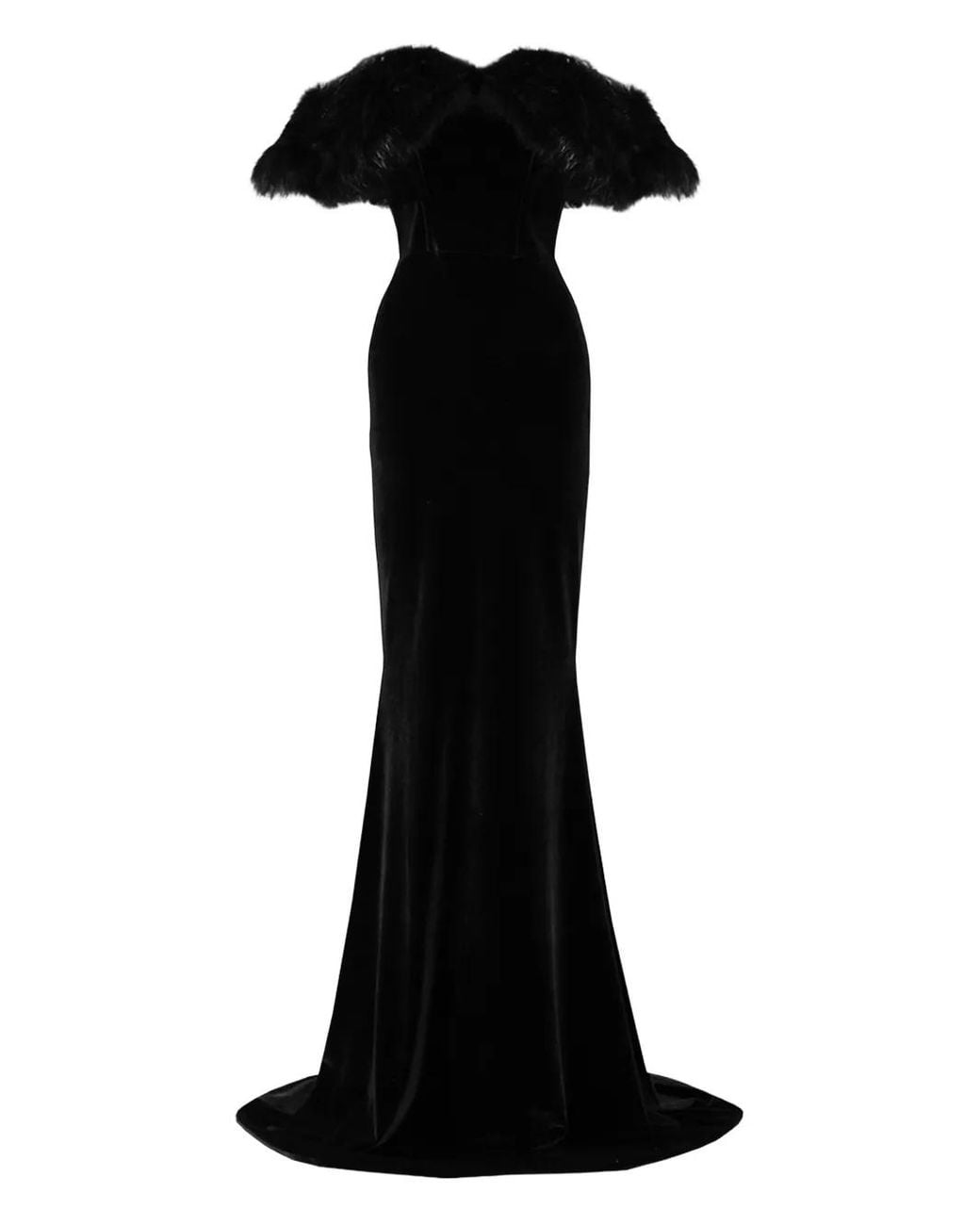 Vestiaire d'un Oiseau Libre Black Faux Fur-Trimmed Velvet Gown