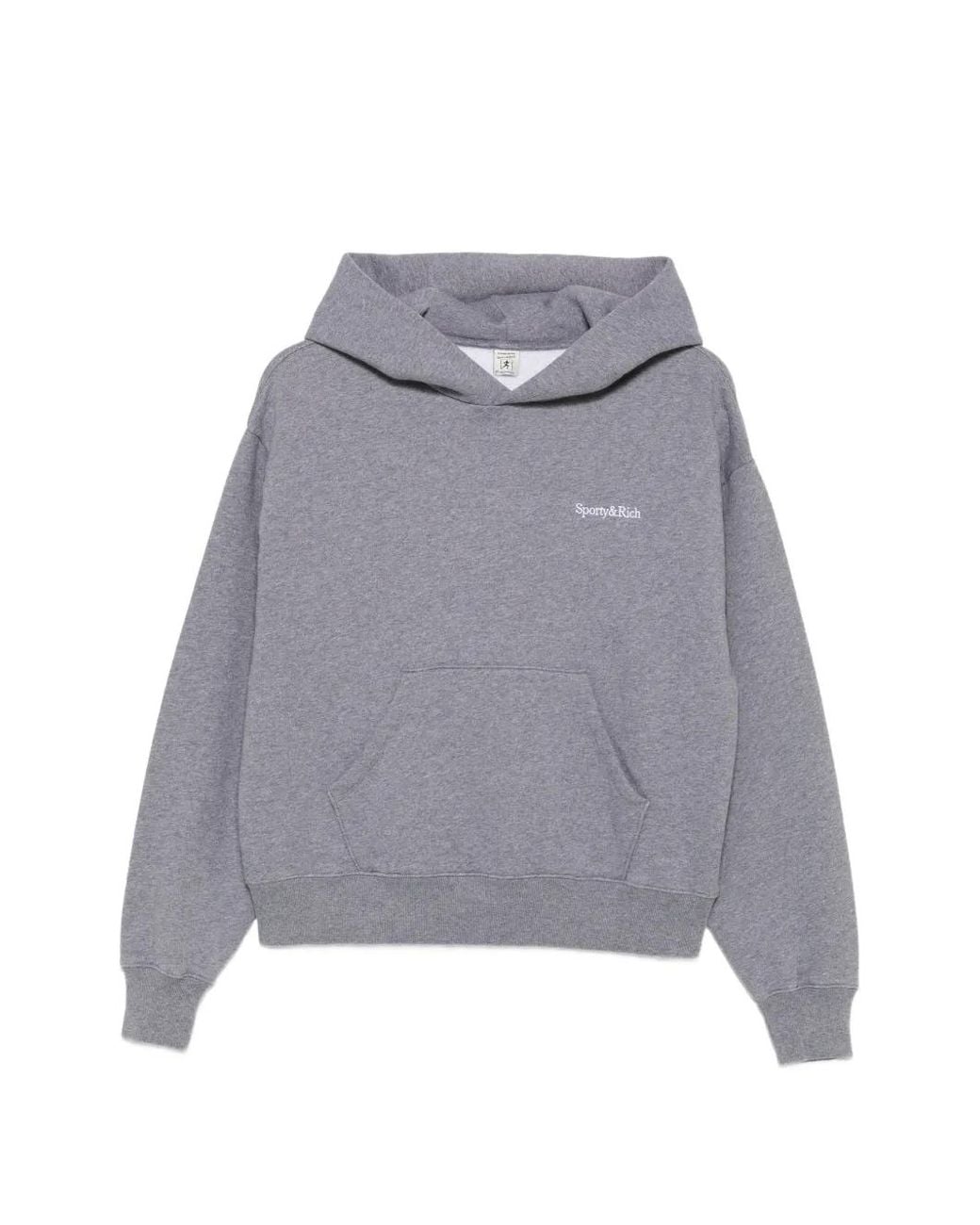 Sporty & Rich Gray Logo-Embroidered Pouch-Pocket Hoodie