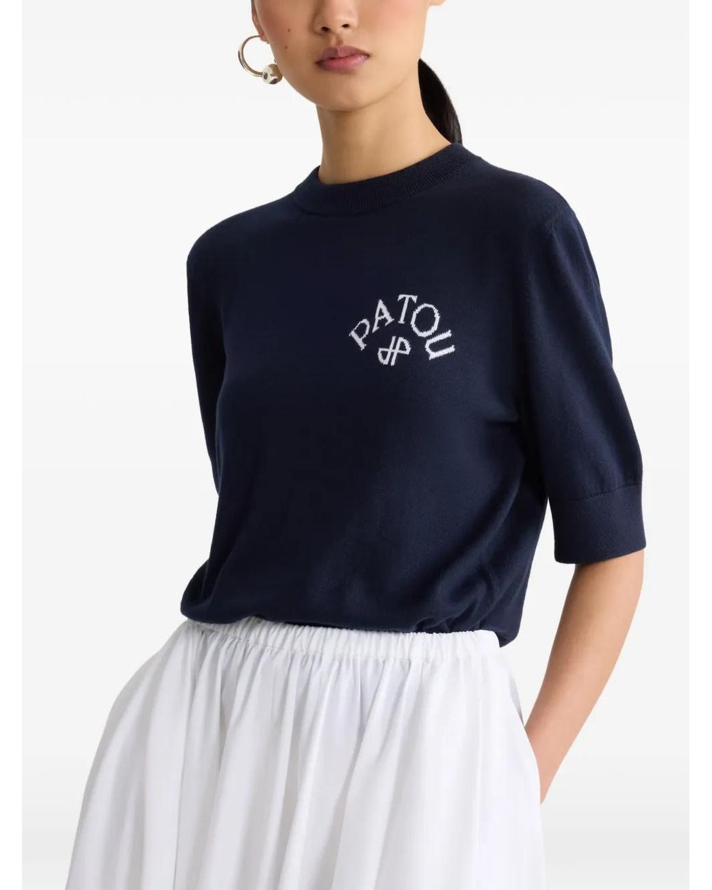 Patou Blue Bow-Detail Short-Sleeved Top