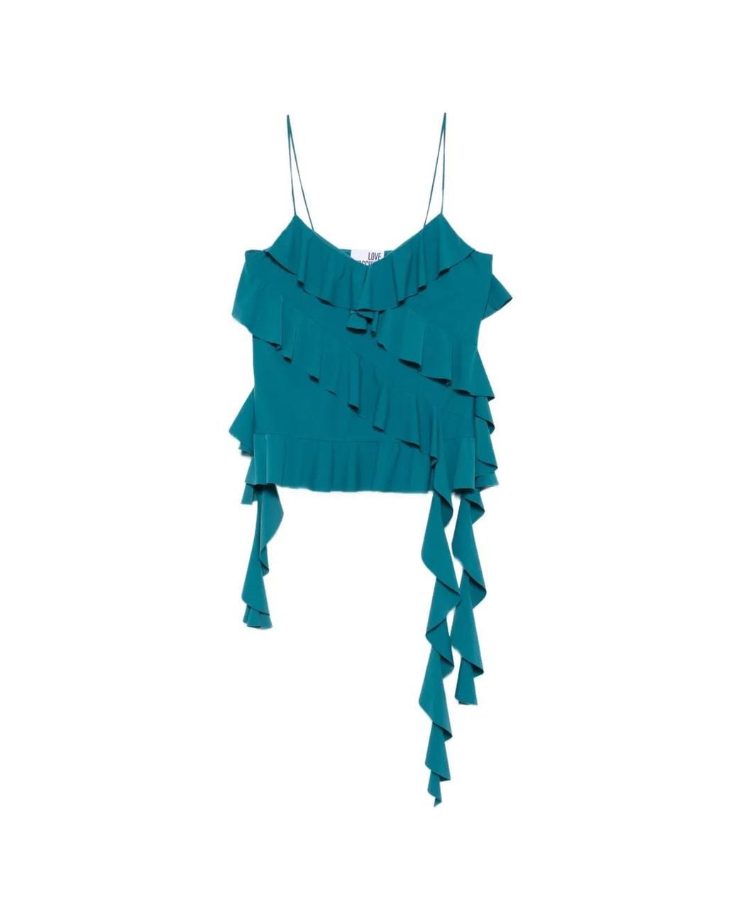 Love Moschino Blue Ruffled Spaghetti-Strap Top