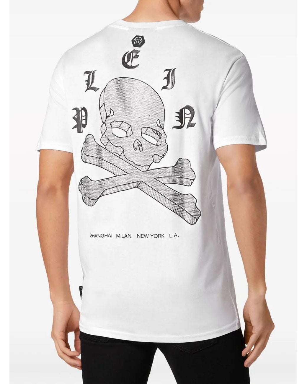Philipp Plein White Skull Logo Cotton T-Shirt for men