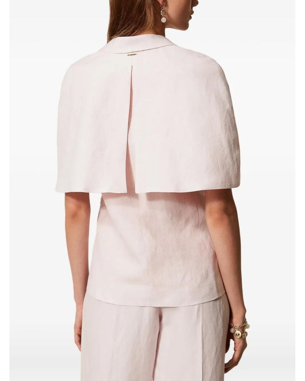 Twinset White Linen Blend Cape Jacket