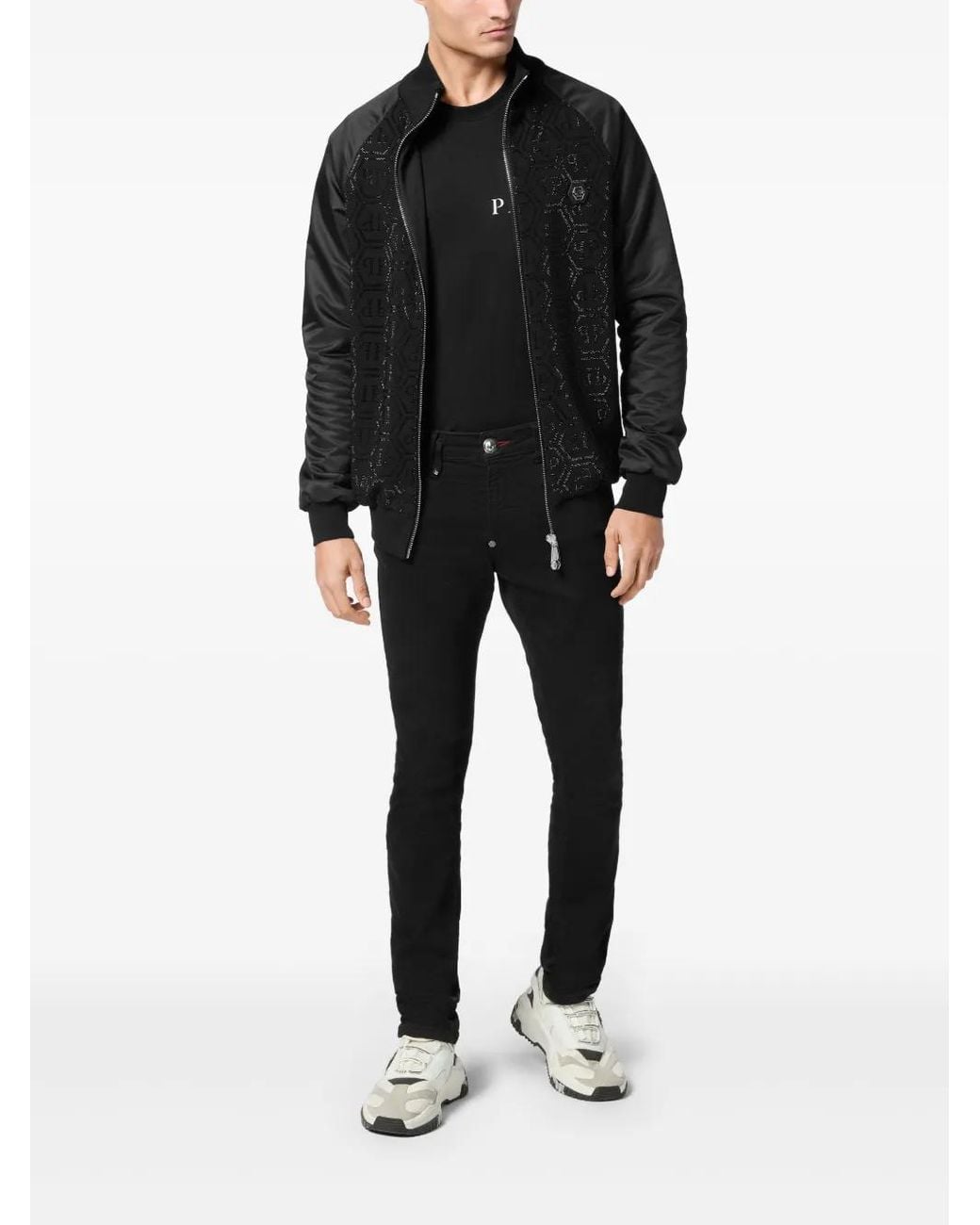 Philipp Plein Black Logo-Patch Jacket for men