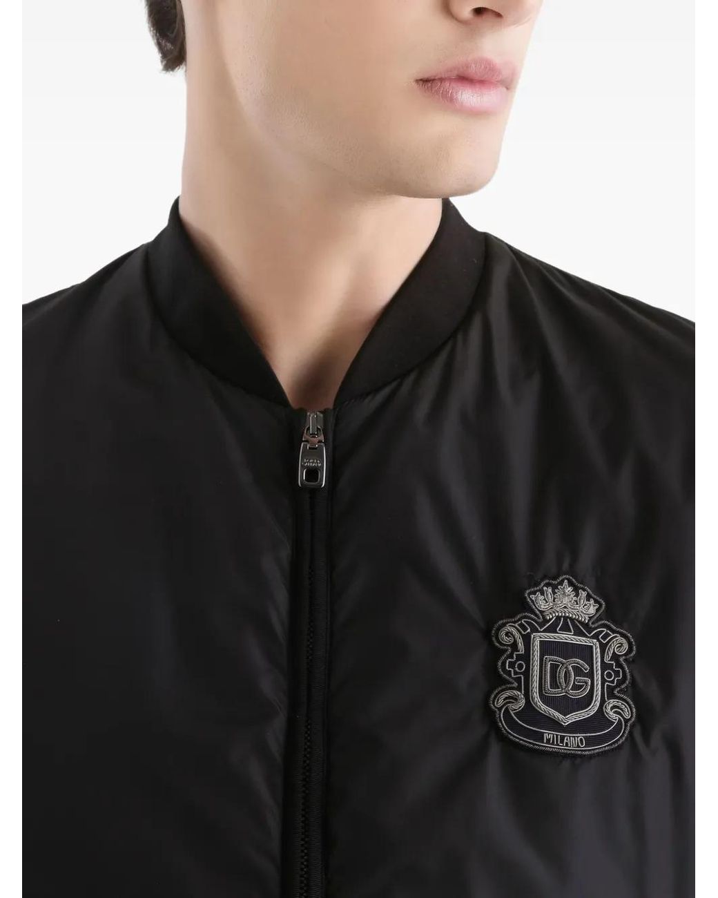 Dolce & Gabbana Black Nylon Crest Bomber Jacket for men