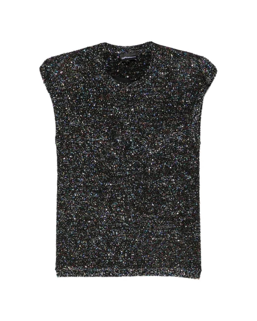 Emporio Armani Black Sequin-Embellished Sleeveless Top