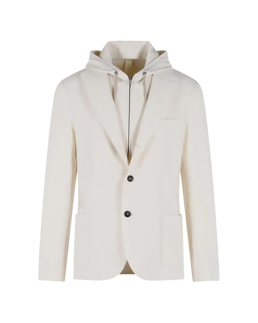 Eleventy White Hooded Single-Breasted Jacket for men
