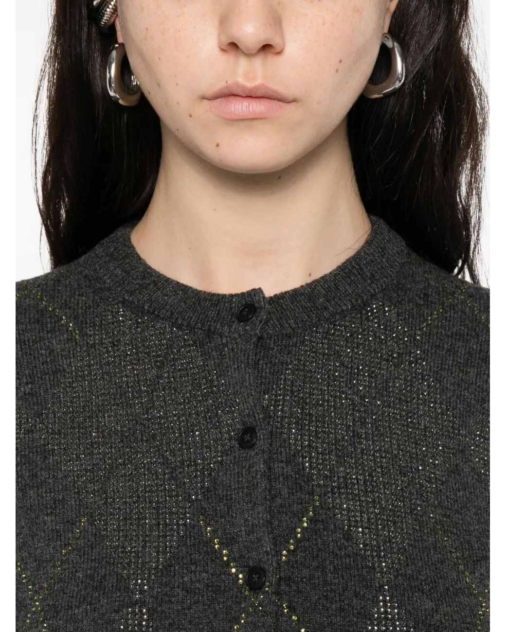 Alexander Wang Gray Crystal-Embellished Argyle Cardigan