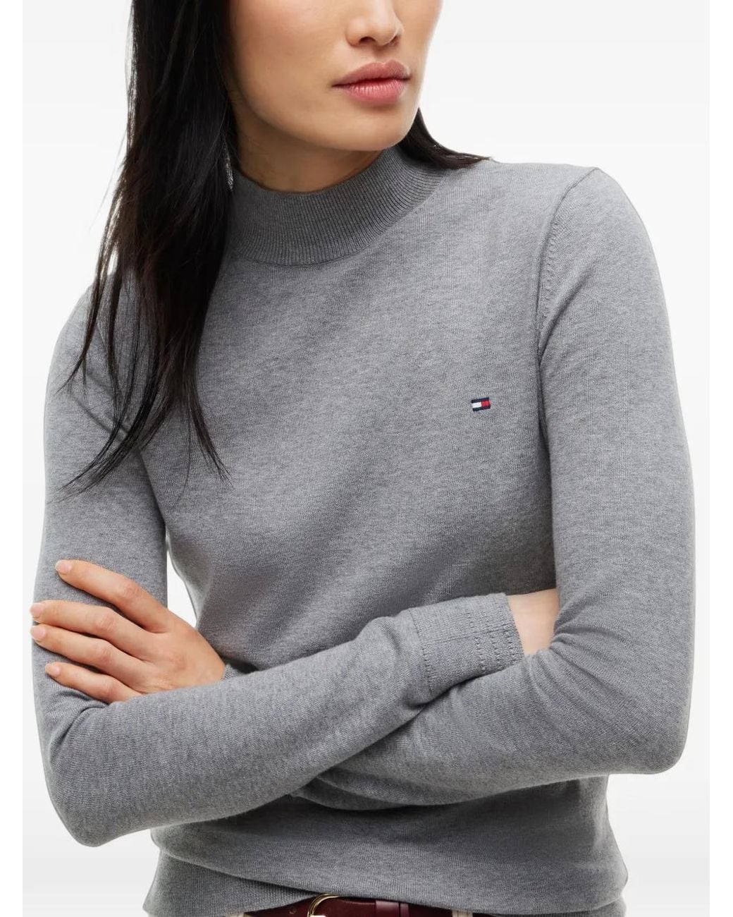 Tommy Hilfiger Gray High-Neck Logo-Patch Sweater