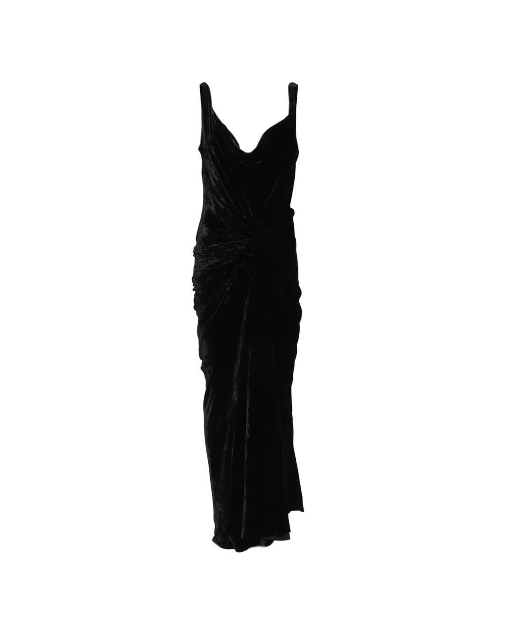 Rick Owens Black Robe Longue En Velours À Design Drapé