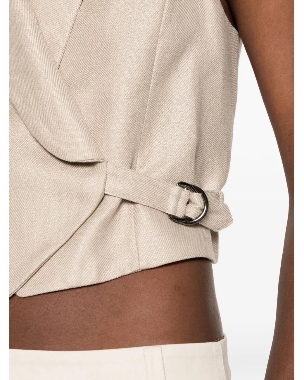 Brunello Cucinelli White Linen Diagonal Vest With Monili