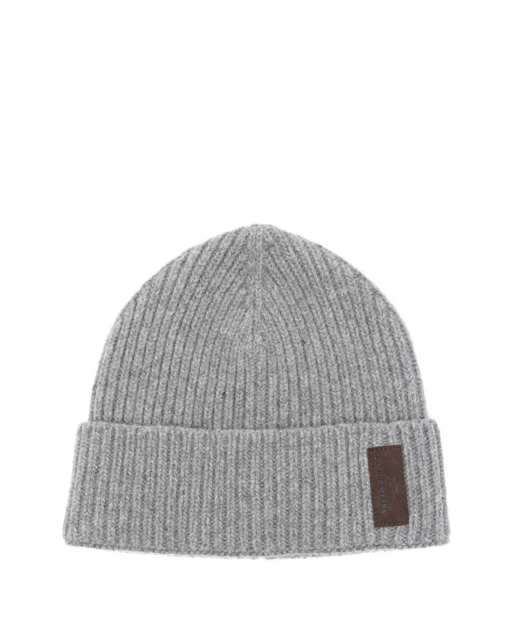 Paul & Shark Gray Ribbed Leather-Patch Beanie Hat for men