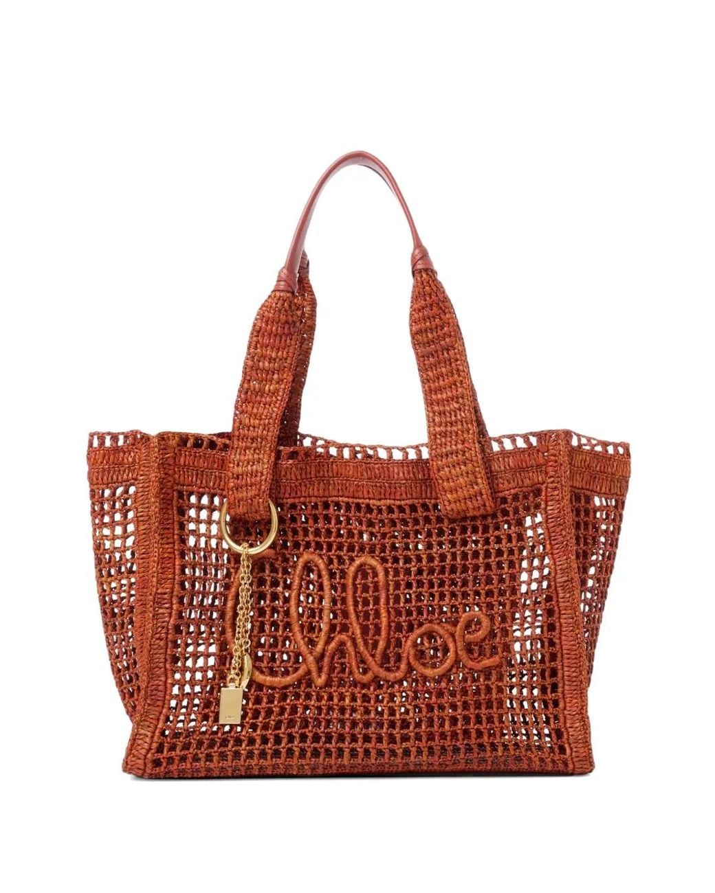 Chloé Red Eastwest Summer Banana Summery Raffia Tote Bag