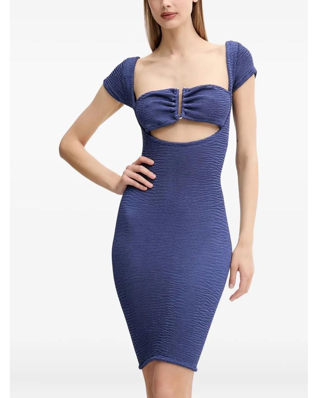 Robe Courte Texturée À Découpes Paramidonna en coloris Blue