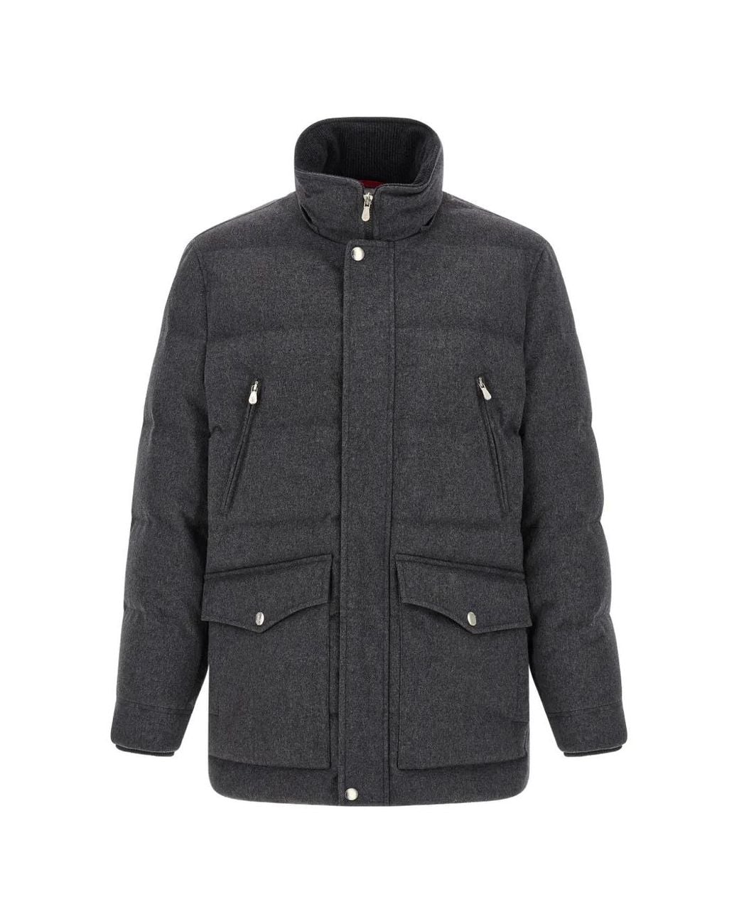 Brunello Cucinelli Gray Quilted Wool Parka for men