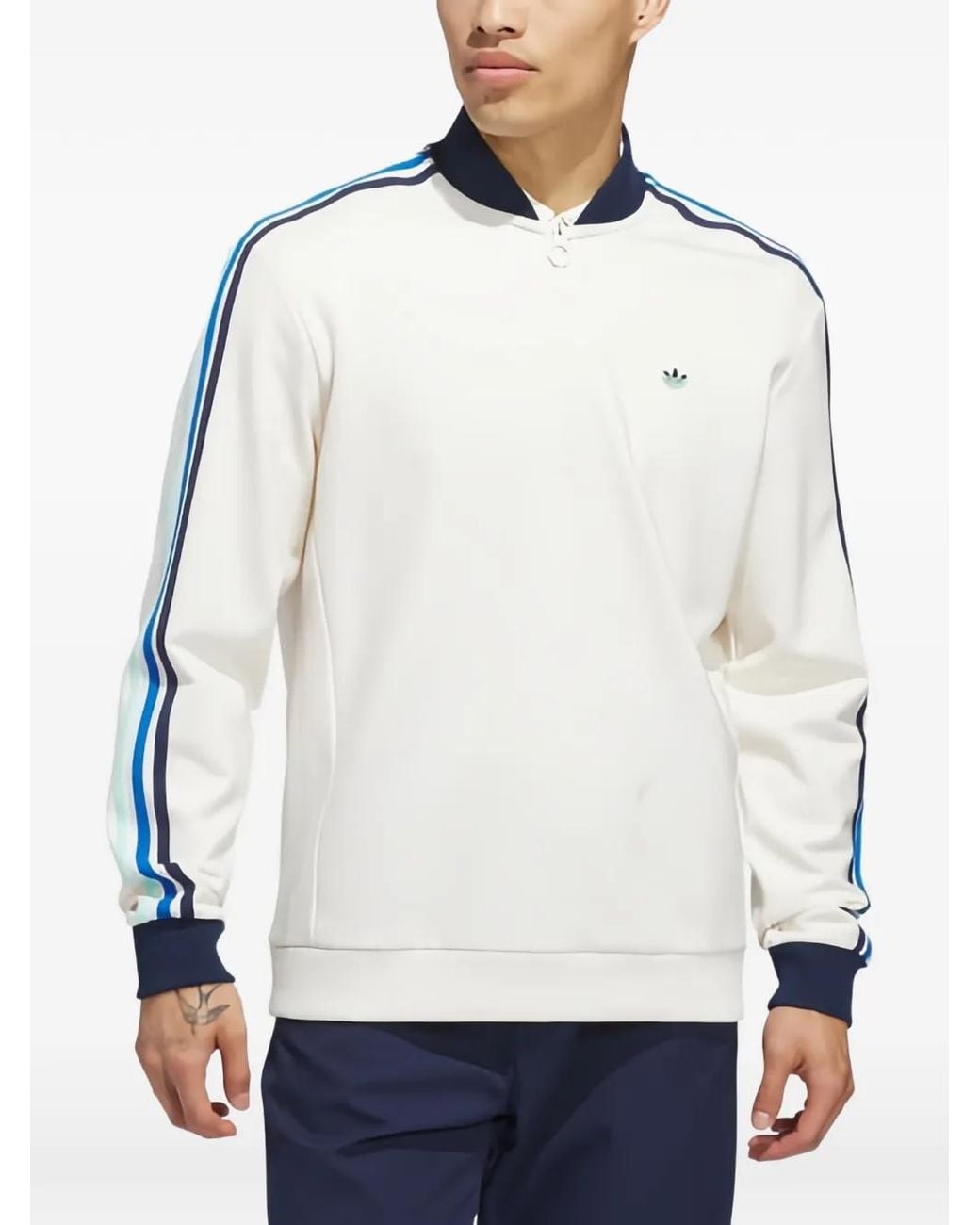 Adidas White Originals 3-Stripes 1/4 Zip Sweatshirt for men