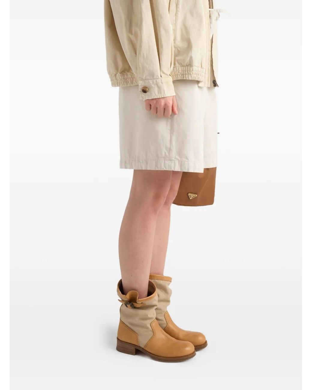 Prada Brown Leather And Canvas Boots
