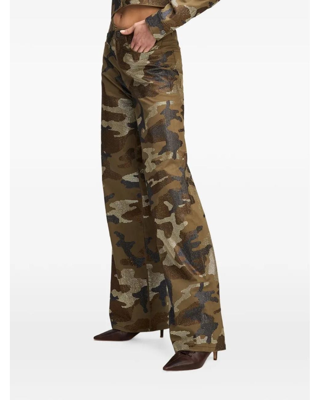 Cinq À Sept Natural Blakely Crystal-Embellished Camouflage Wide-Leg Jeans