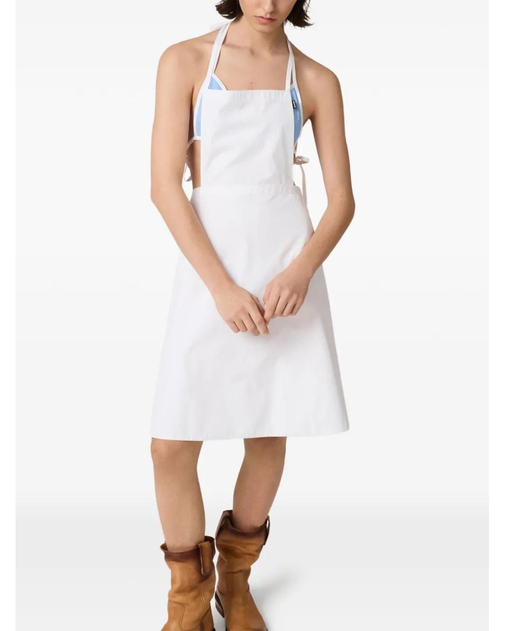 Miu Miu White Solid Halter Neck Mini Dress