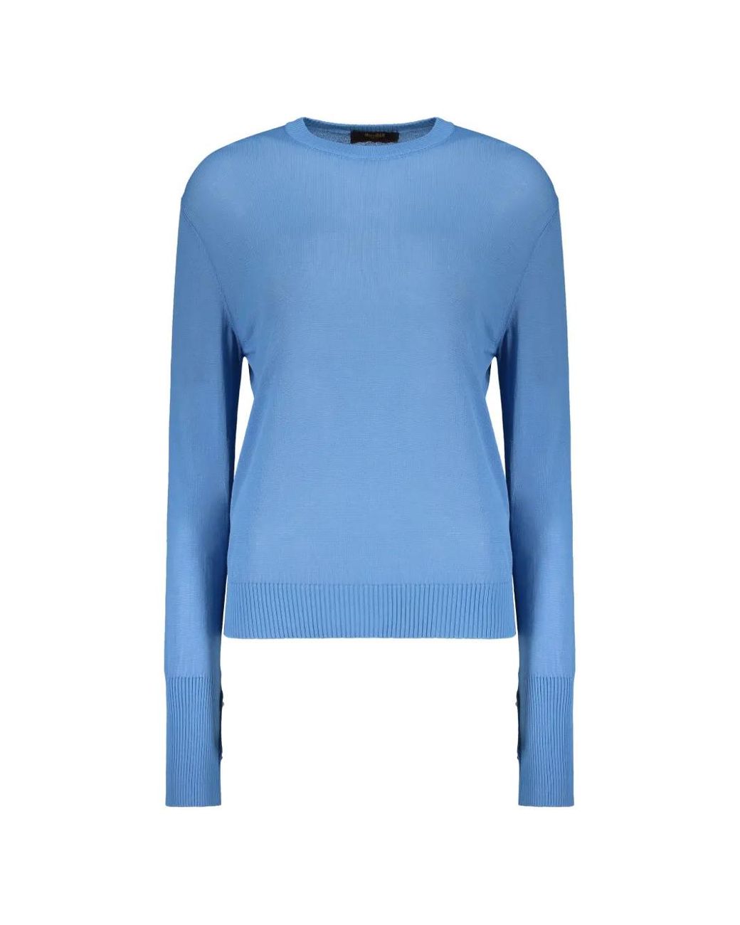 Moorer Blue Button-Detail Ribbed-Trim Sweater