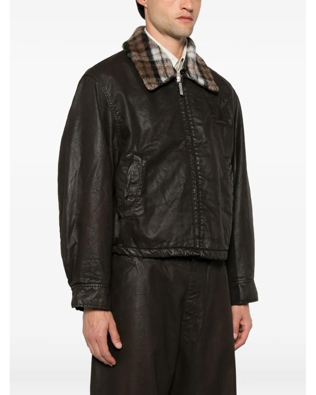 PDF Black Check-Collar Logo-Embossed Jacket for men