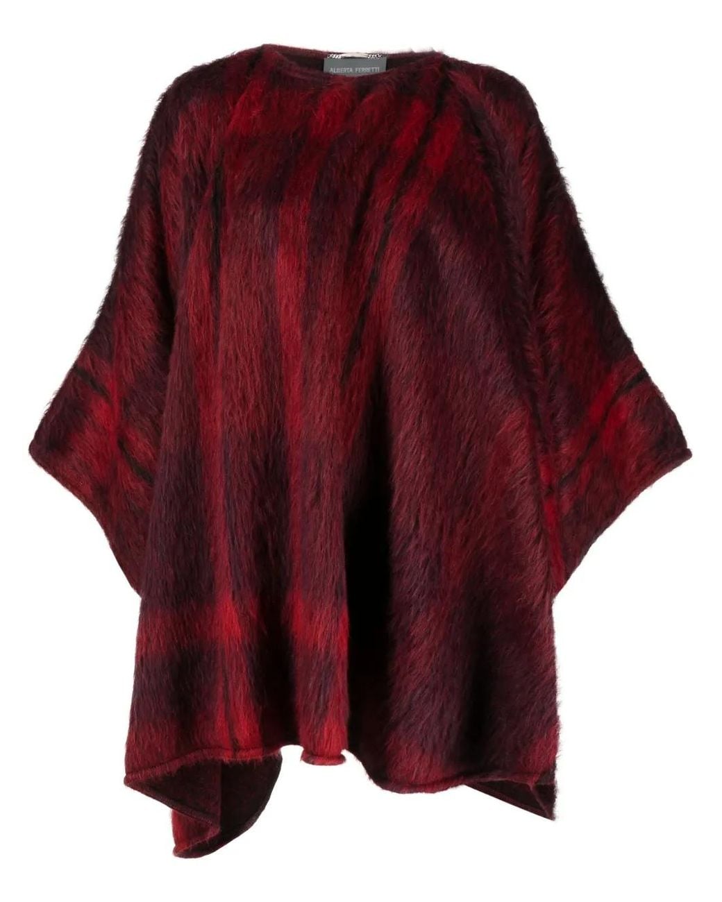 Alberta Ferretti Red Tartan-Pattern Brushed Cape