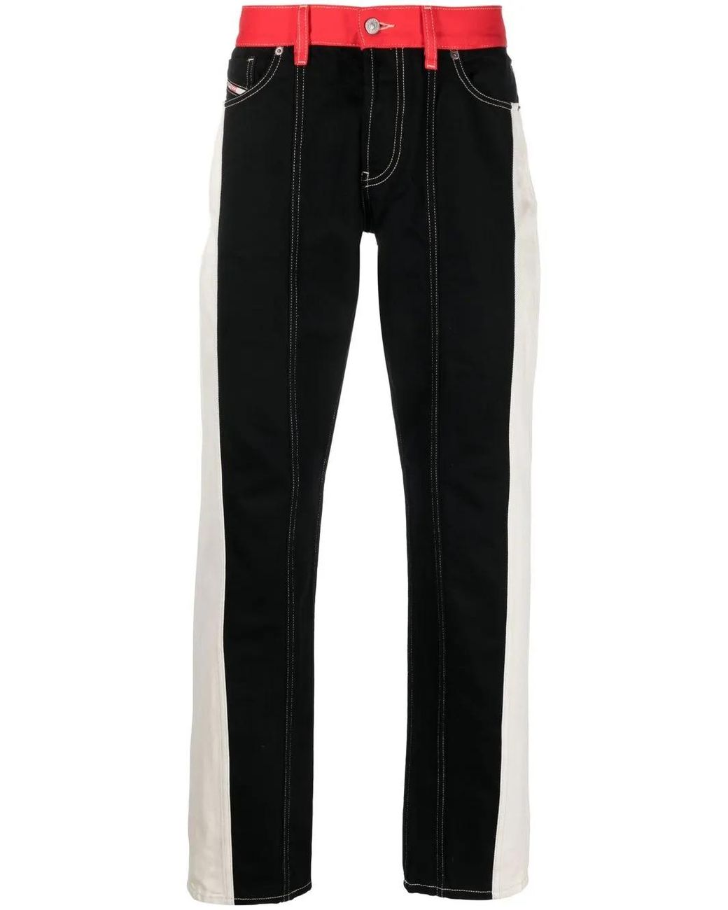 DIESEL Black Colour-Block Straight-Leg Jeans for men