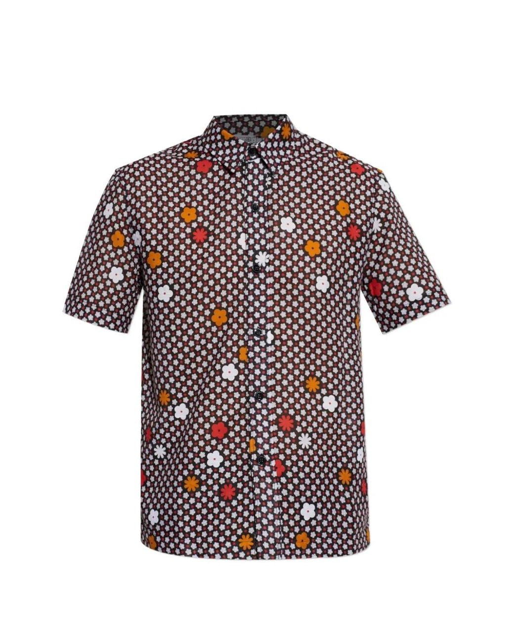 MM6 by Maison Margiela Red Floral-Print Short-Sleeve Shirt for men