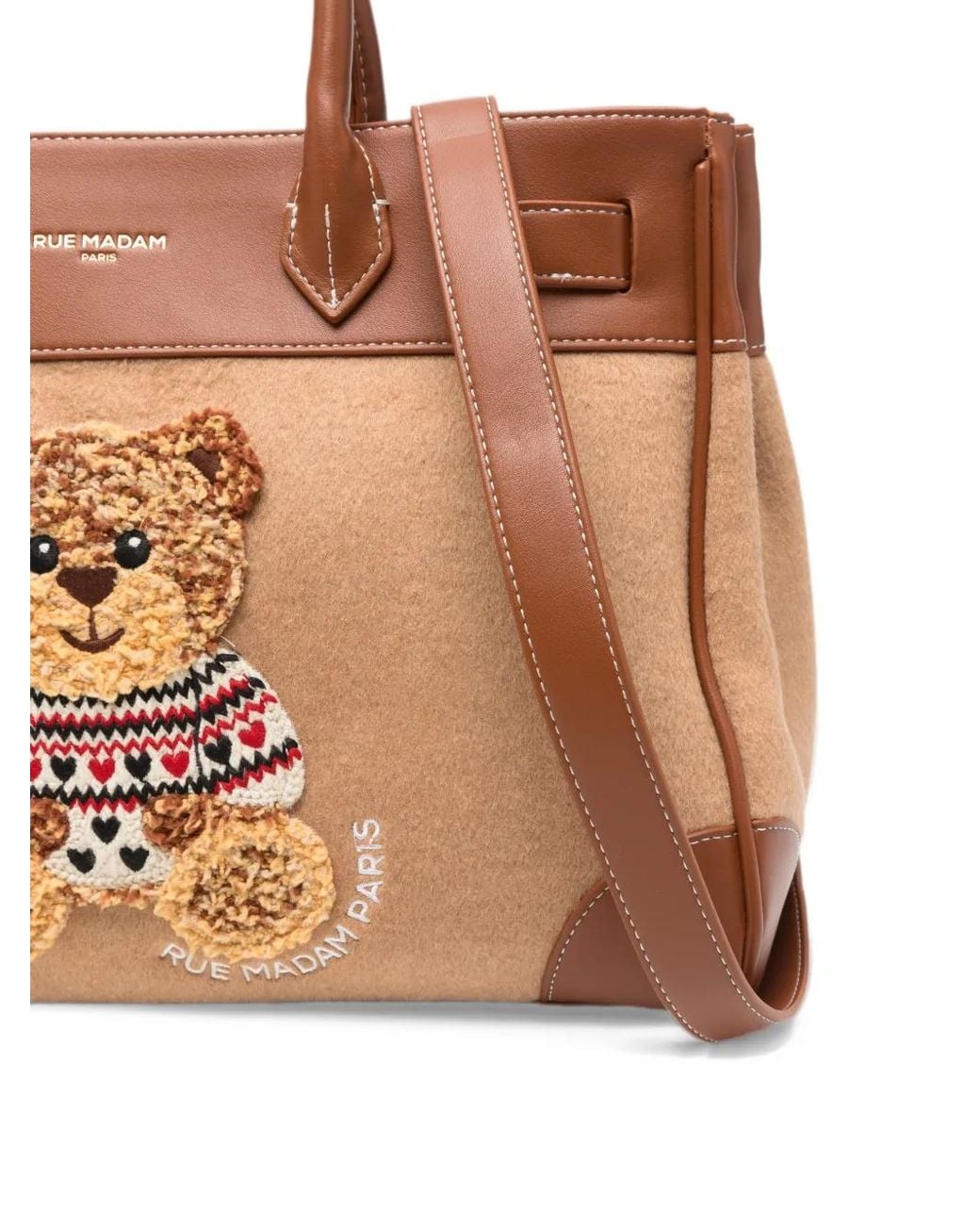 RUE MADAM PARIS Brown Marvinlove Teddy Bear-Embroidered Tote Bag