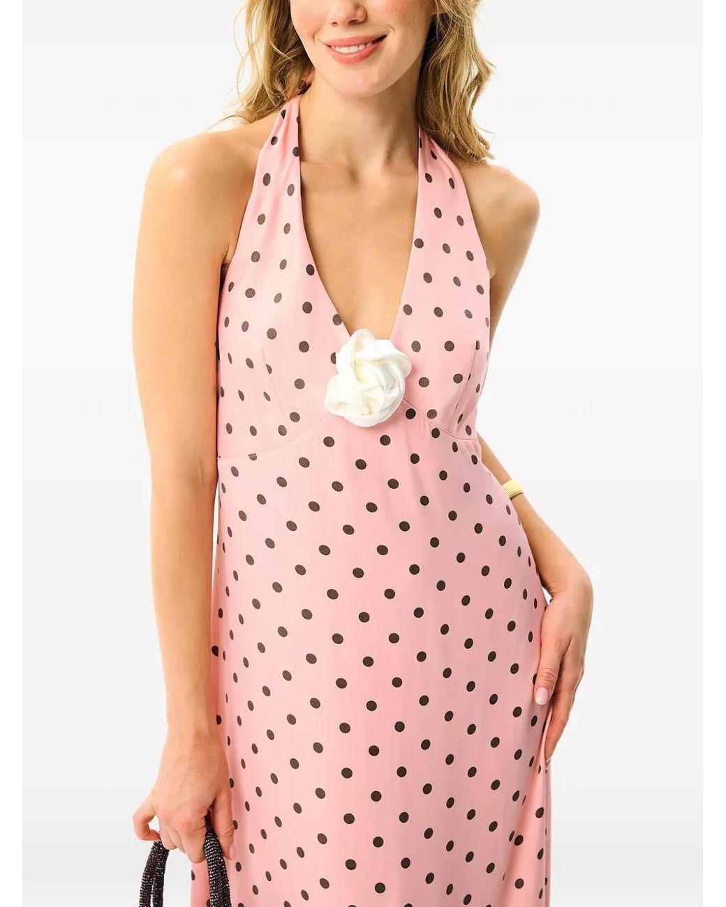 Sleeper Pink Robe Mi-Longue Jardin À Pois Et Dos Nu