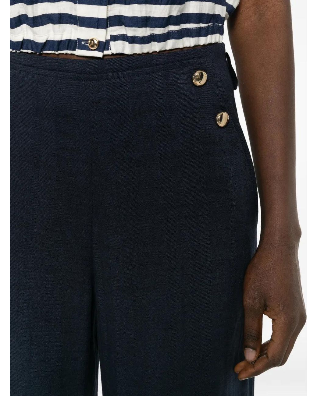 Maje Blue Pantalon En Lin Mélangé