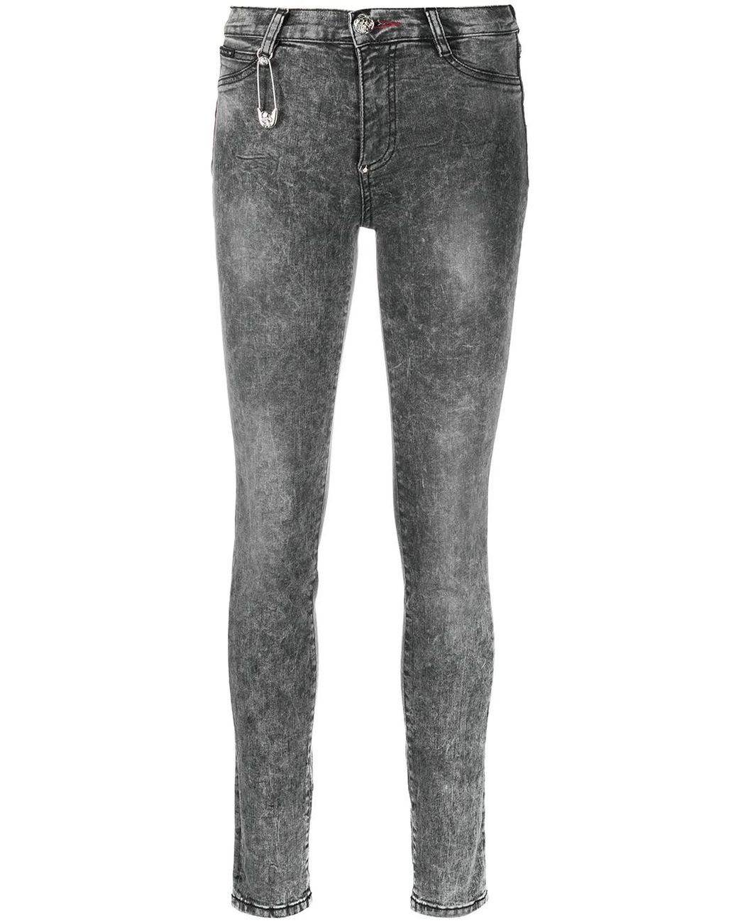 Philipp Plein Gray High-Waisted Cotton Jeggings