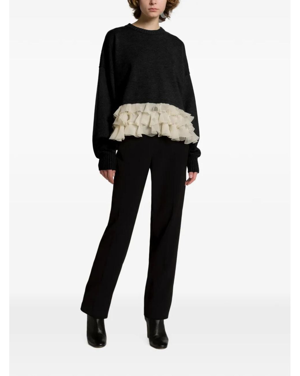 Alberta Ferretti Black Ruffle-Trimmed Sweater