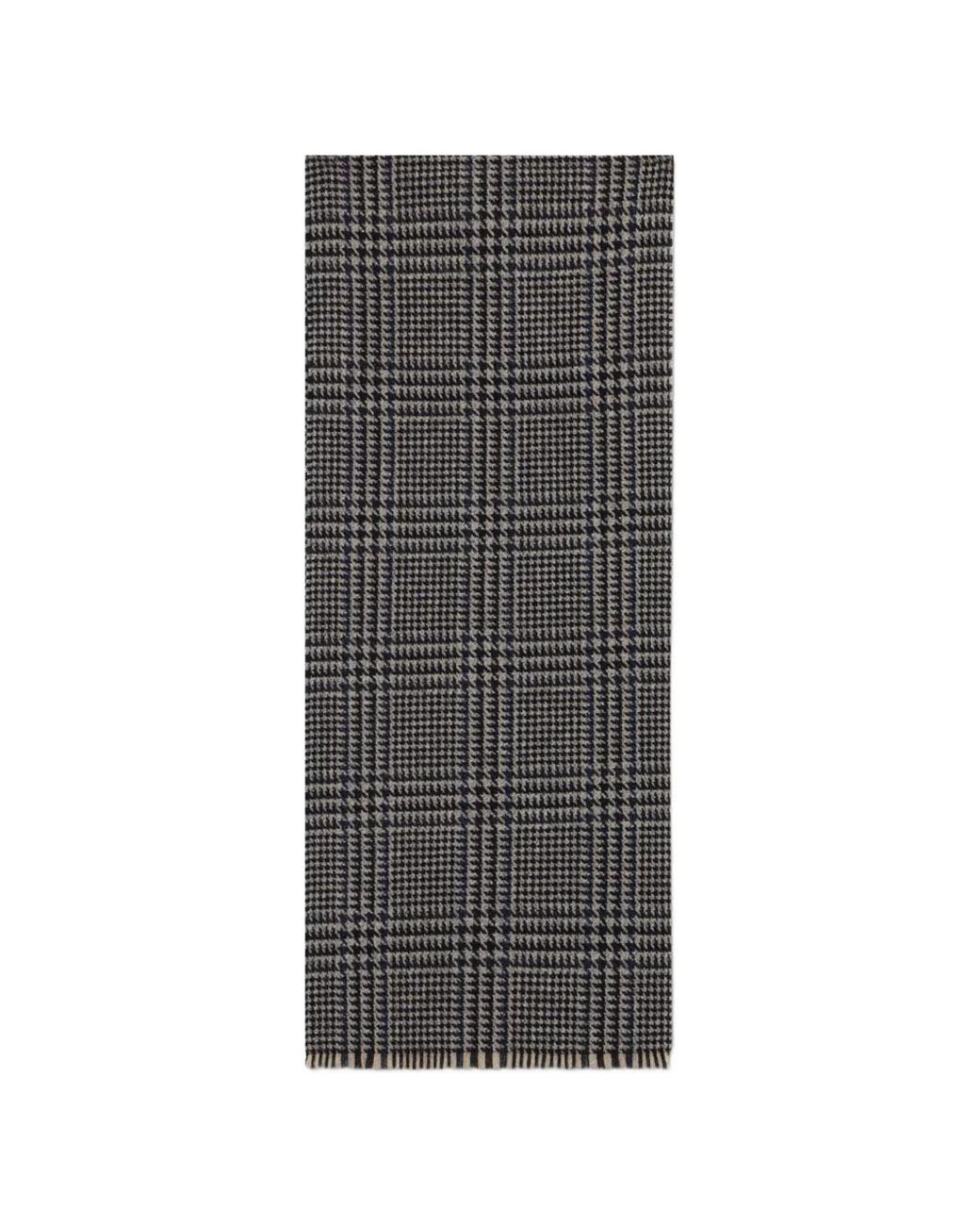 Slowear Gray Check-Pattern Fringed Scarf for men