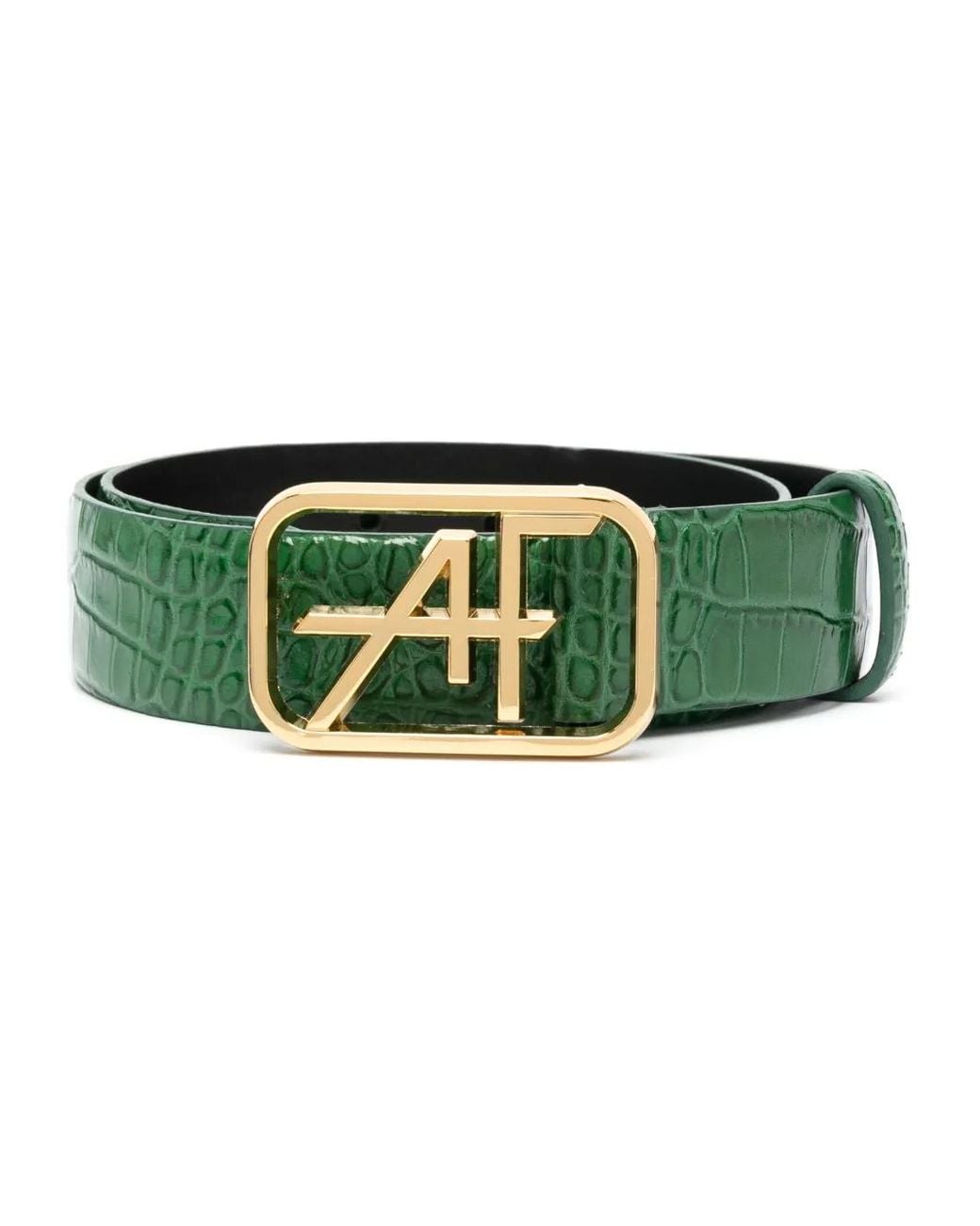 Alberta Ferretti Green Logo-Buckle Crocodile-Embossed Leather Belt