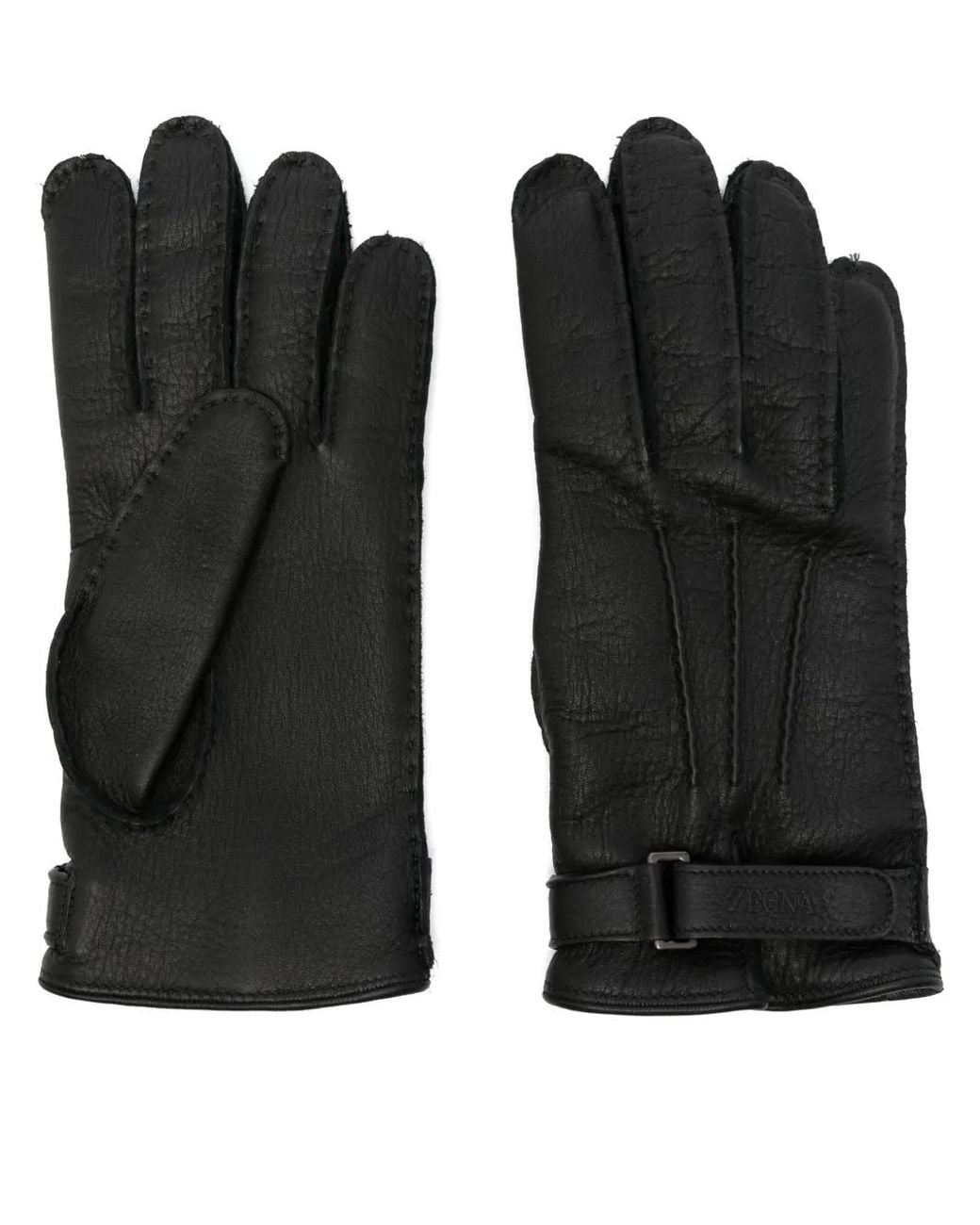Zegna Black Logo-Debossed Leather Gloves for men