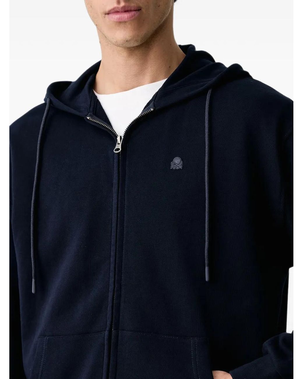Benetton Blue Logo-Embroidered Zip-Up Hoodie for men