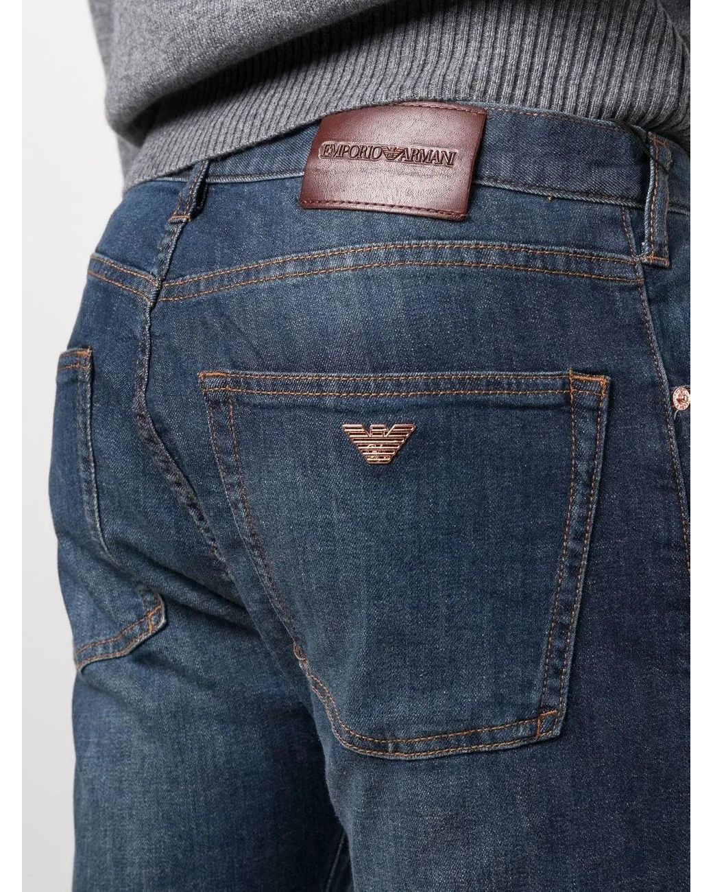 Emporio Armani Blue Straight Leg Denim Jeans for men