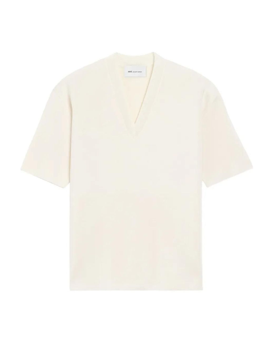 AMI White Wool Short Sleeves V Neck Sweater