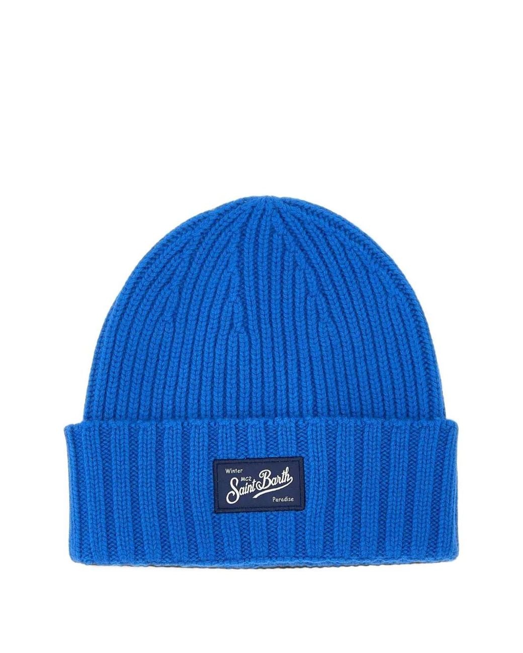 Mc2 Saint Barth Blue Sheldon Cable-Knit Beanie Hat for men