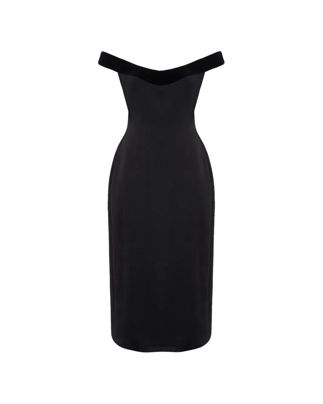 David Koma Black Velvet-Trimmed Off-Shoulder Midi Dress
