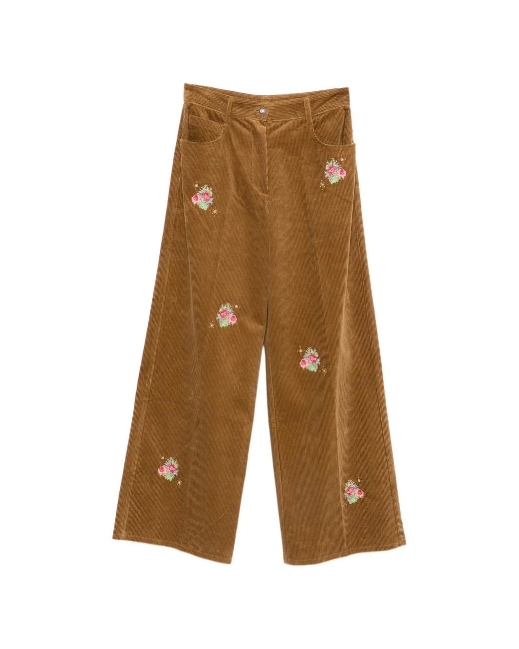 Forte_forte Natural Floral-Embroidered Corduroy Trousers