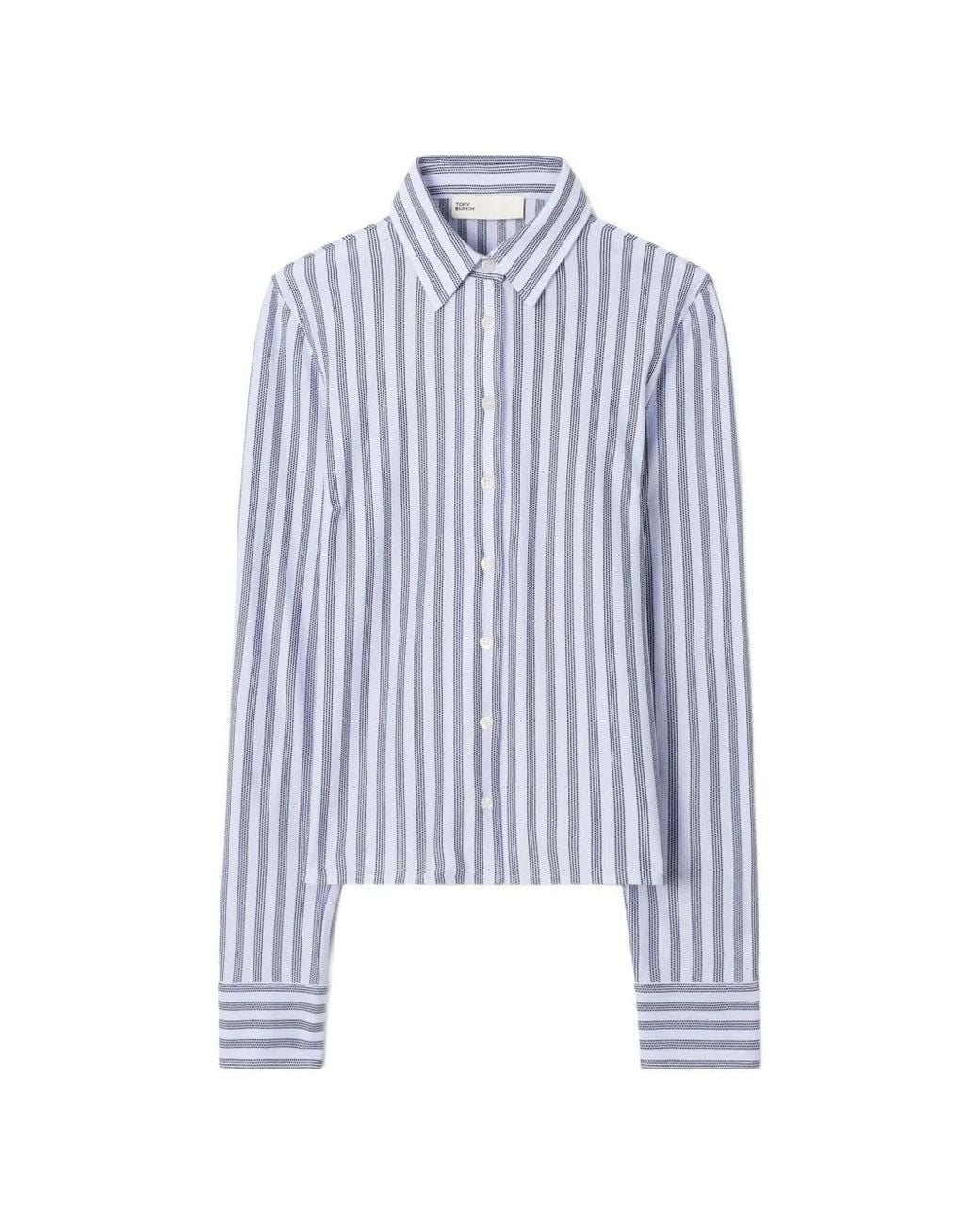 Tory Burch Blue Striped Cotton Piqué Polo Shirt